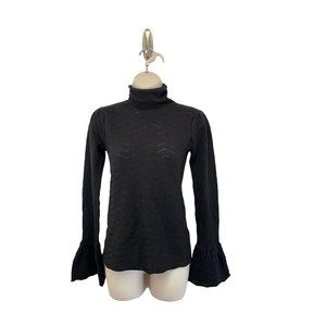 CO Collections Scallop Open Knit Flared Sleeves Turtleneck Sweater Wool Blend XS